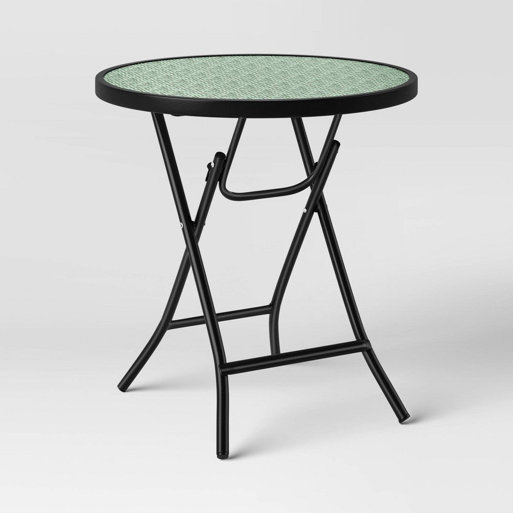 18.11"x19.09" Glass Folding Round Outdoor Patio Accent Table Green - Room Essentials™ - Bellso